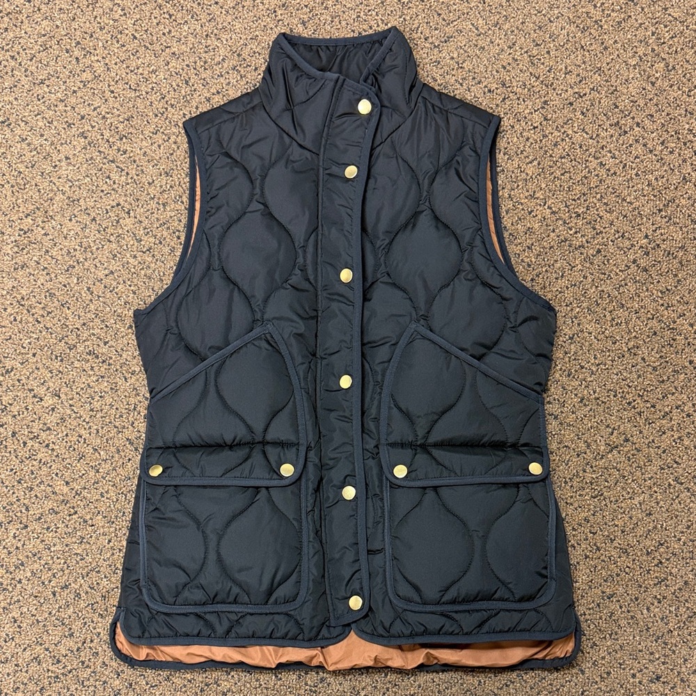 J. Crew Black Quilted Vest with Gold Accents